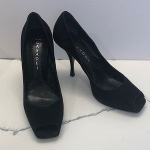 Casadei Leather Suede Peep Toe Elegant Heels